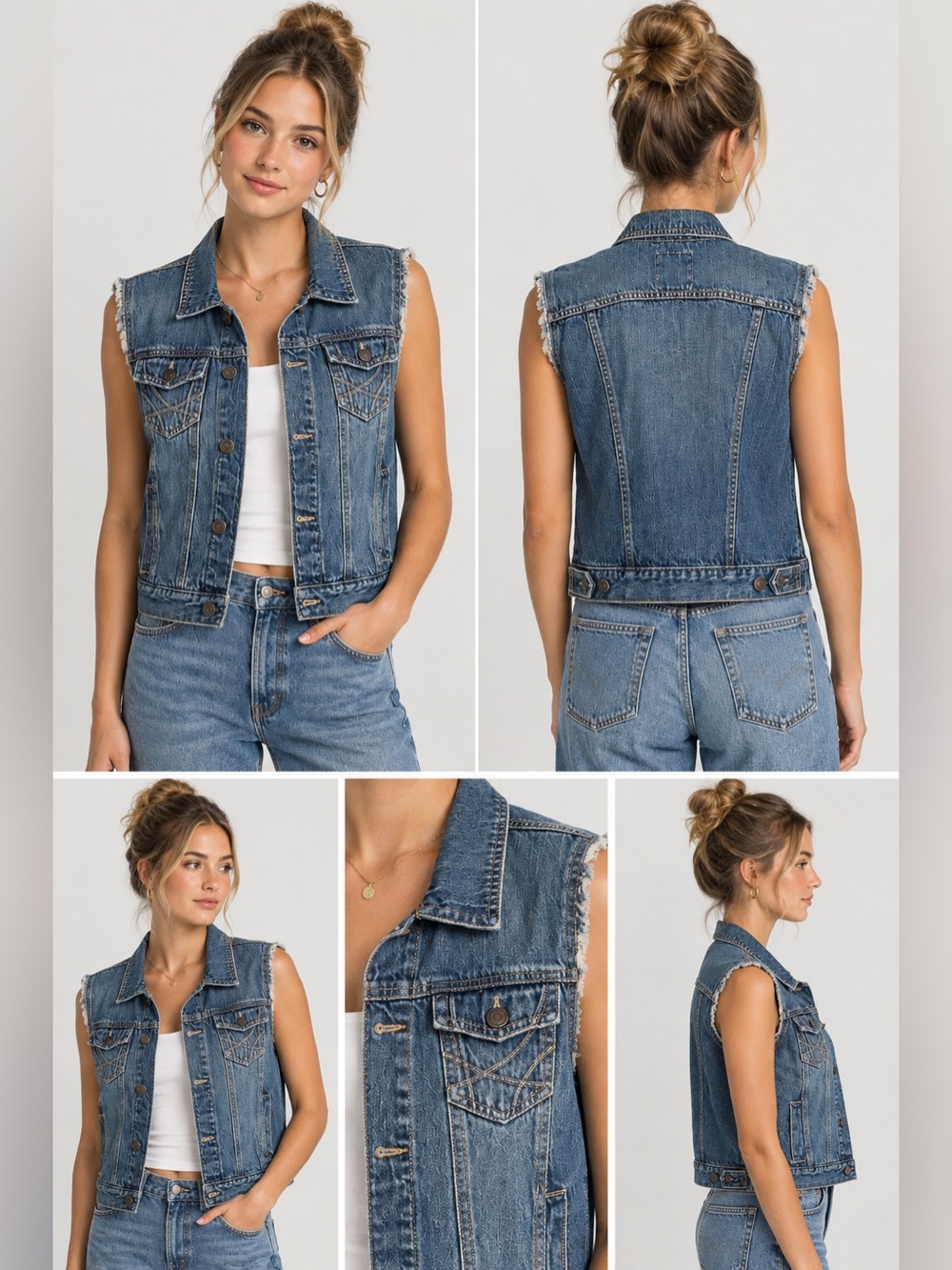 Aeropostale Women’s Y2K Tag Medium Wash Distressed Jean Vest Size M Streetwear